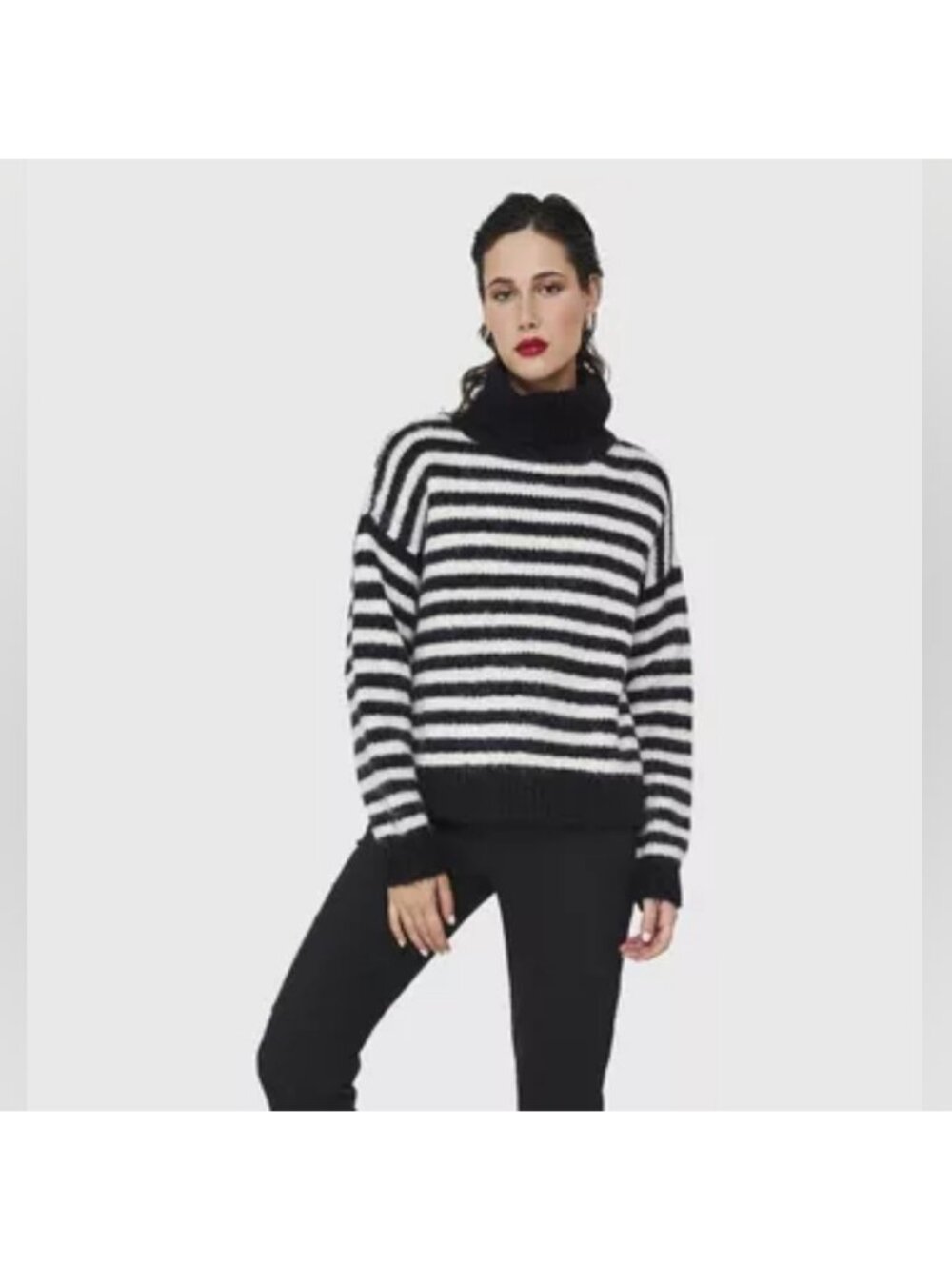 Gap Oversized Black & White Turtleneck Cowl Sweater Merino Wool Slouchy Medium